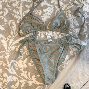 Sliver baby blue striped bikini, top size L bottom size S